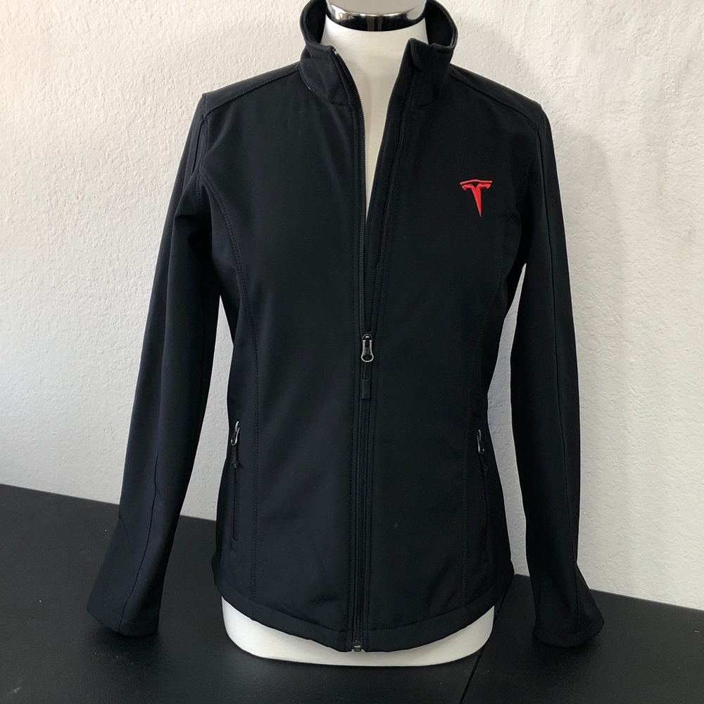 Port Authority Black Embroidered Tesla Logo Zip up Jacket Womens Small